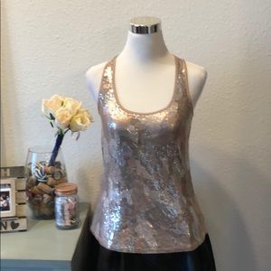 (52) Cream and Silver Camo Sequin Tank Top